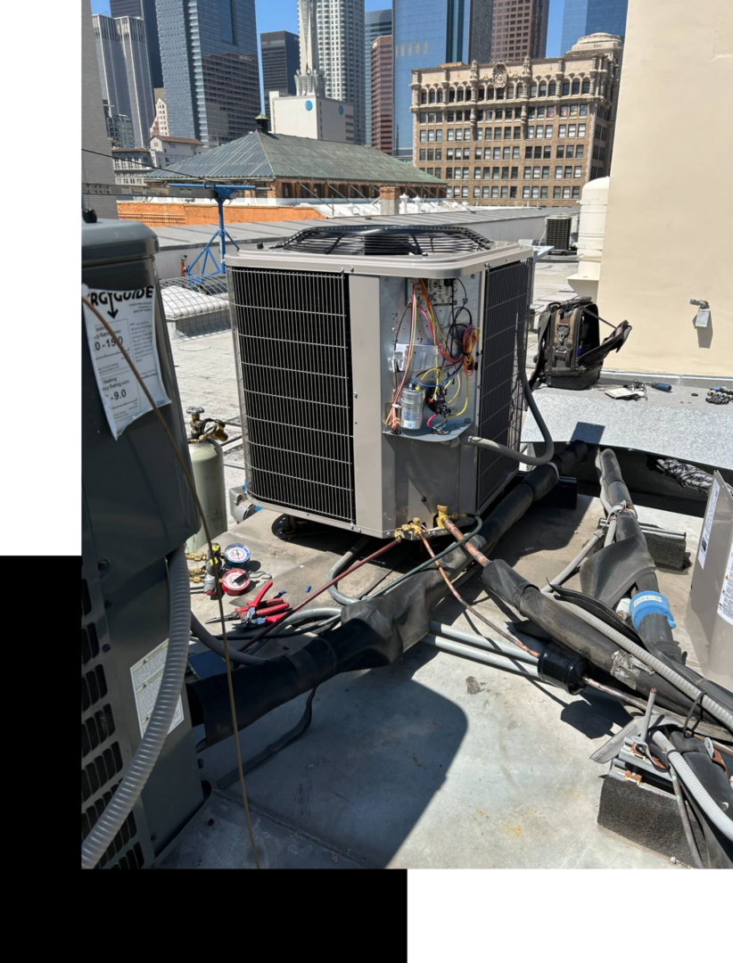 Urban rooftop with cooling equipment