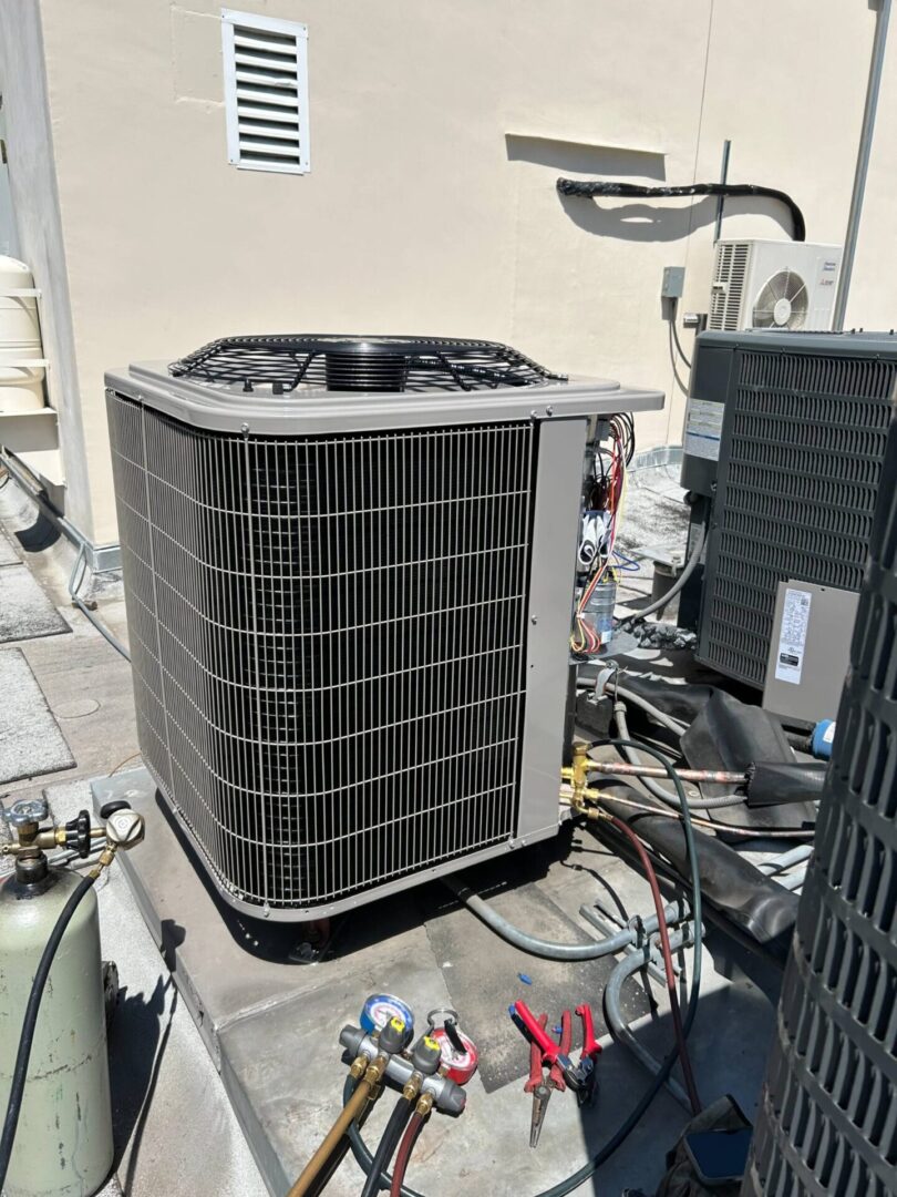 Air conditioning unit with tools nearby